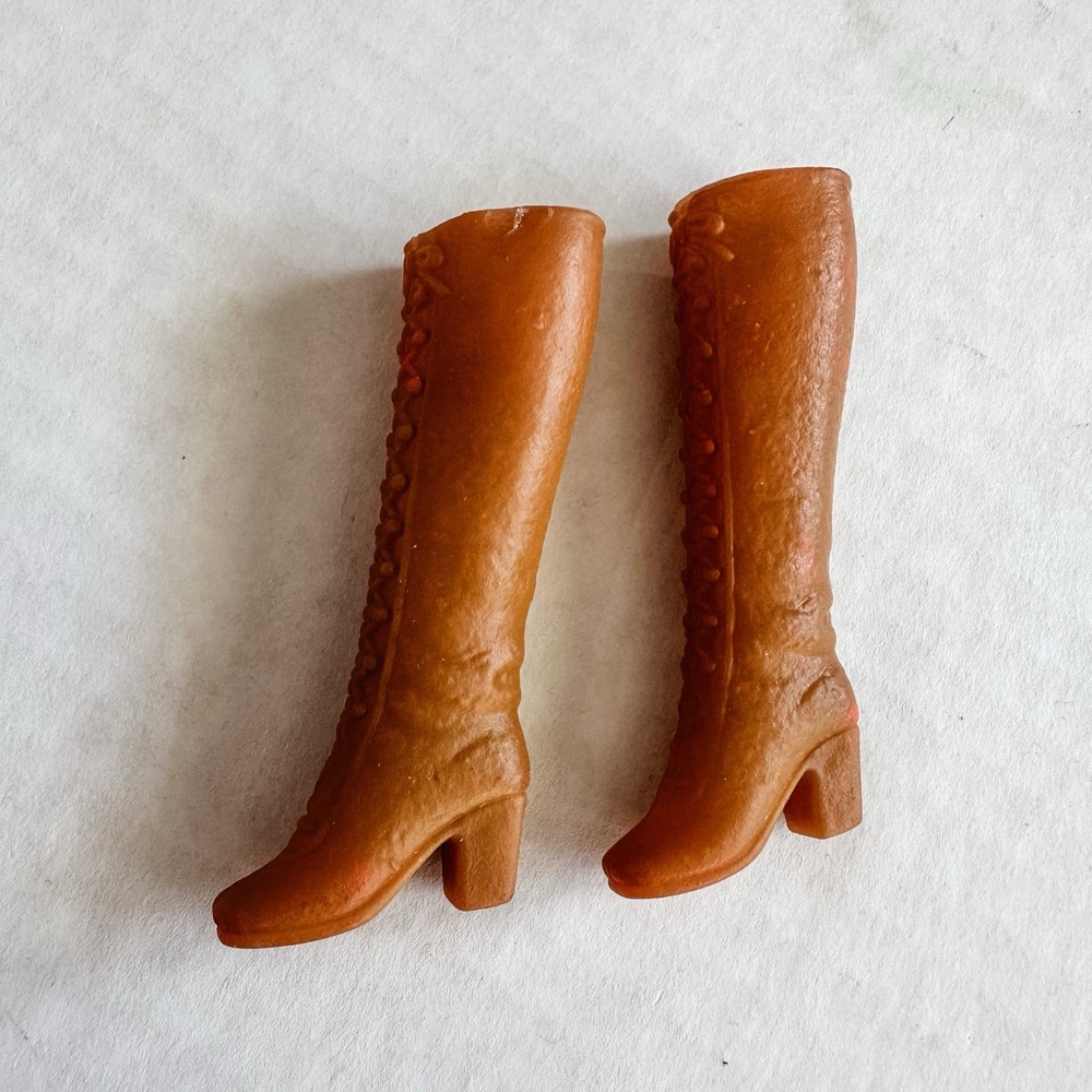 Vintage Barbie Honey Brown Tall Lace Up Squishy Boots‎ Shoes Korea